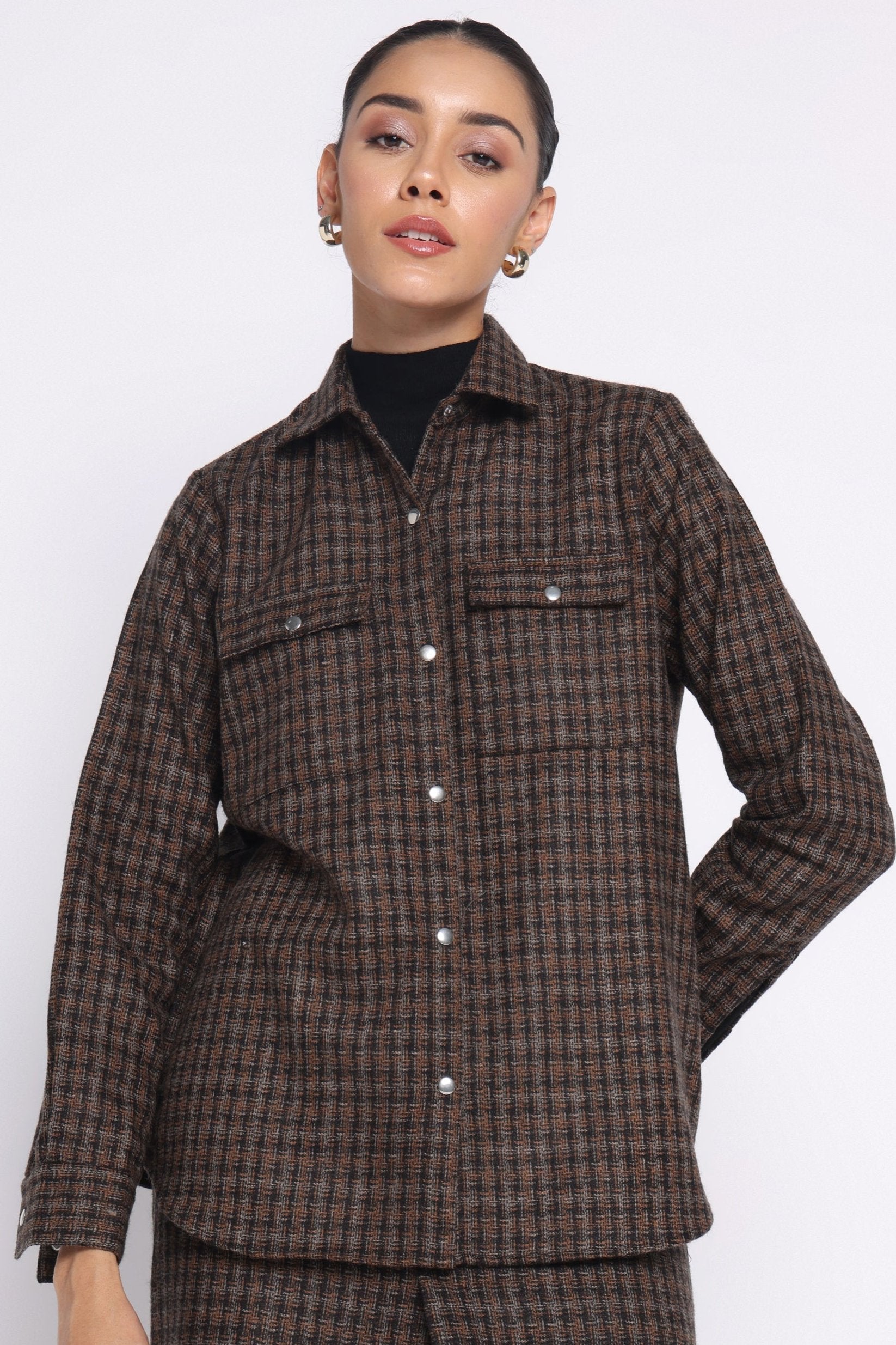 Enate Woolen Shirt | Brown Check