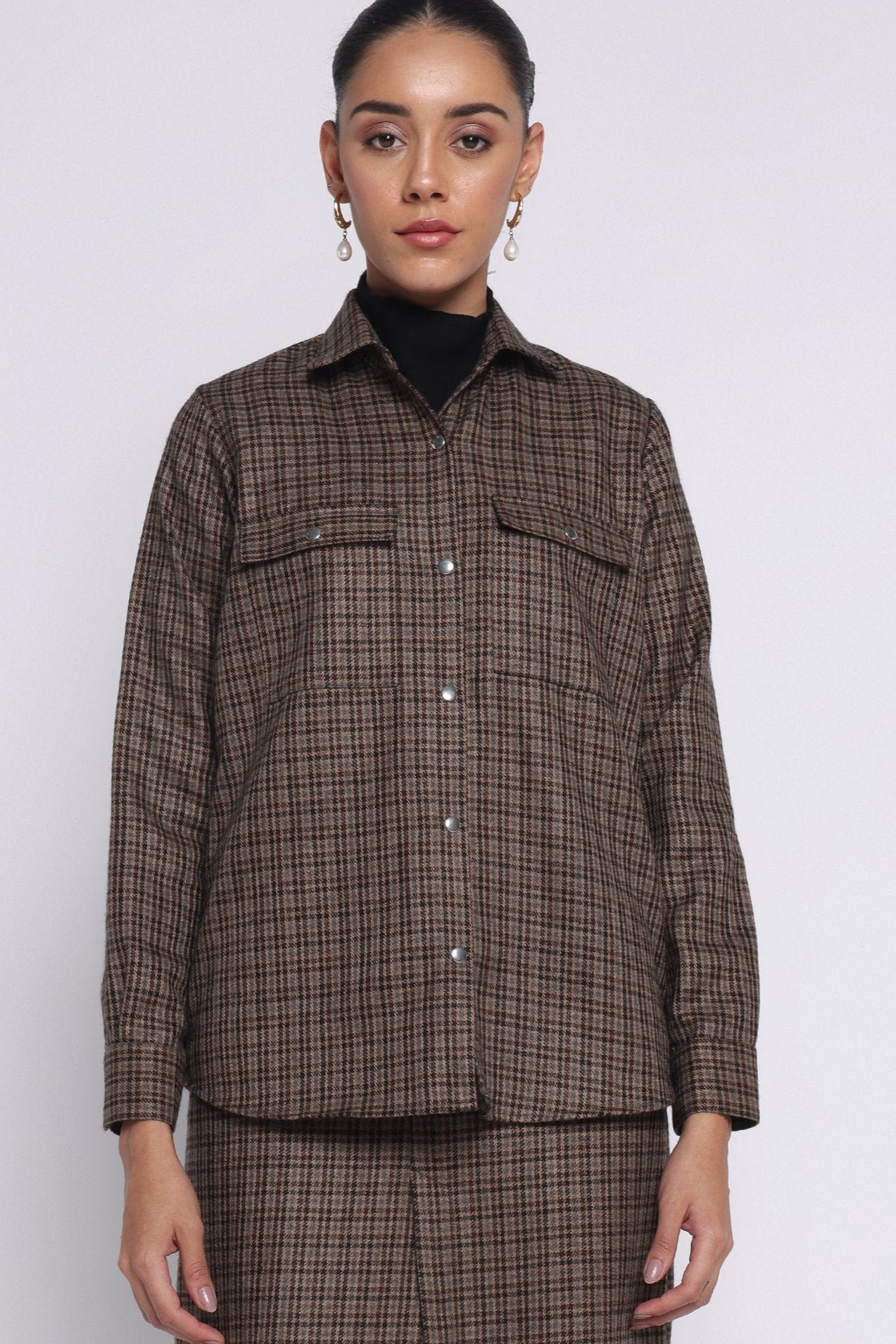 Enate Woolen Shirt | Houndstooth