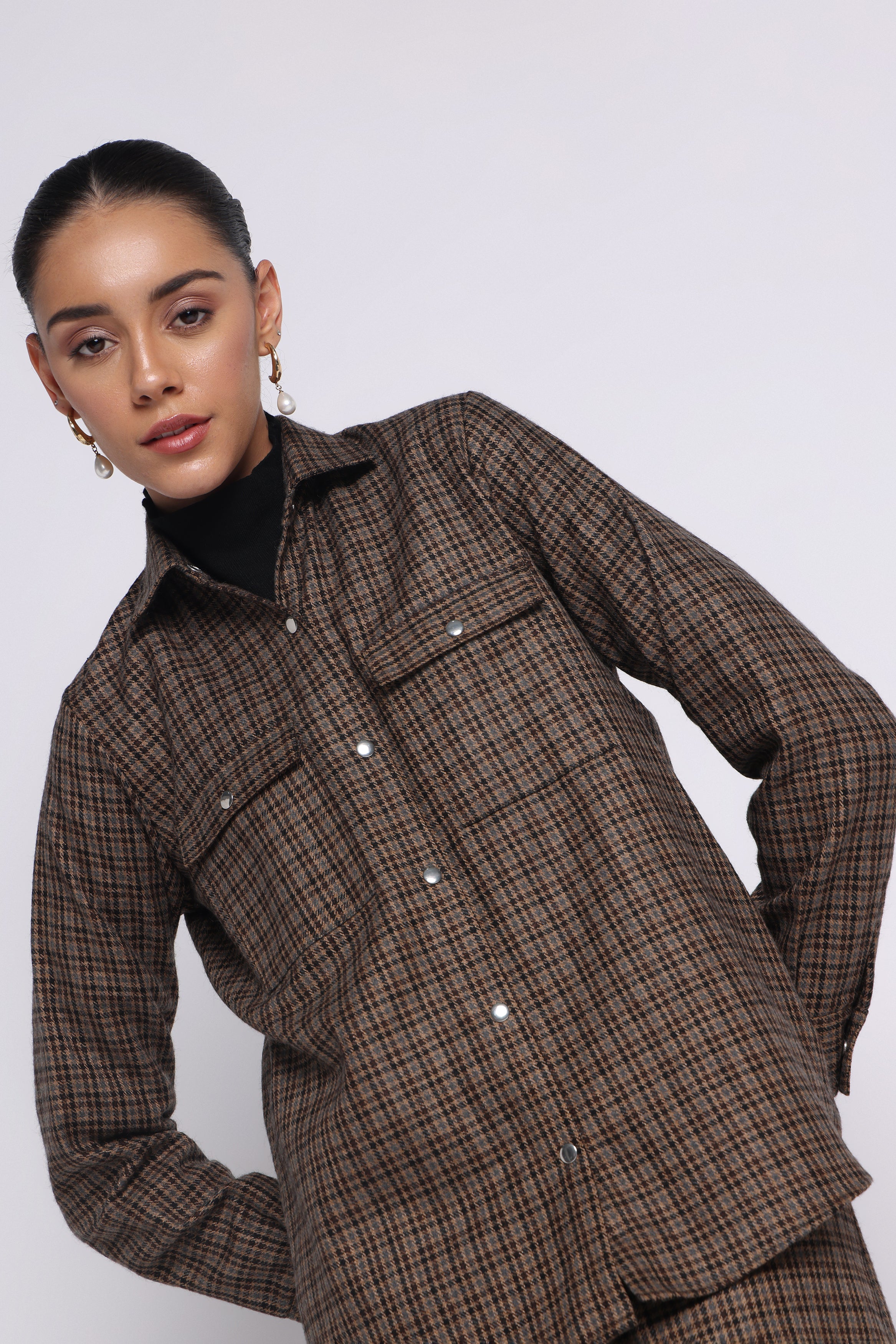 Enate Woolen Shirt | Houndstooth