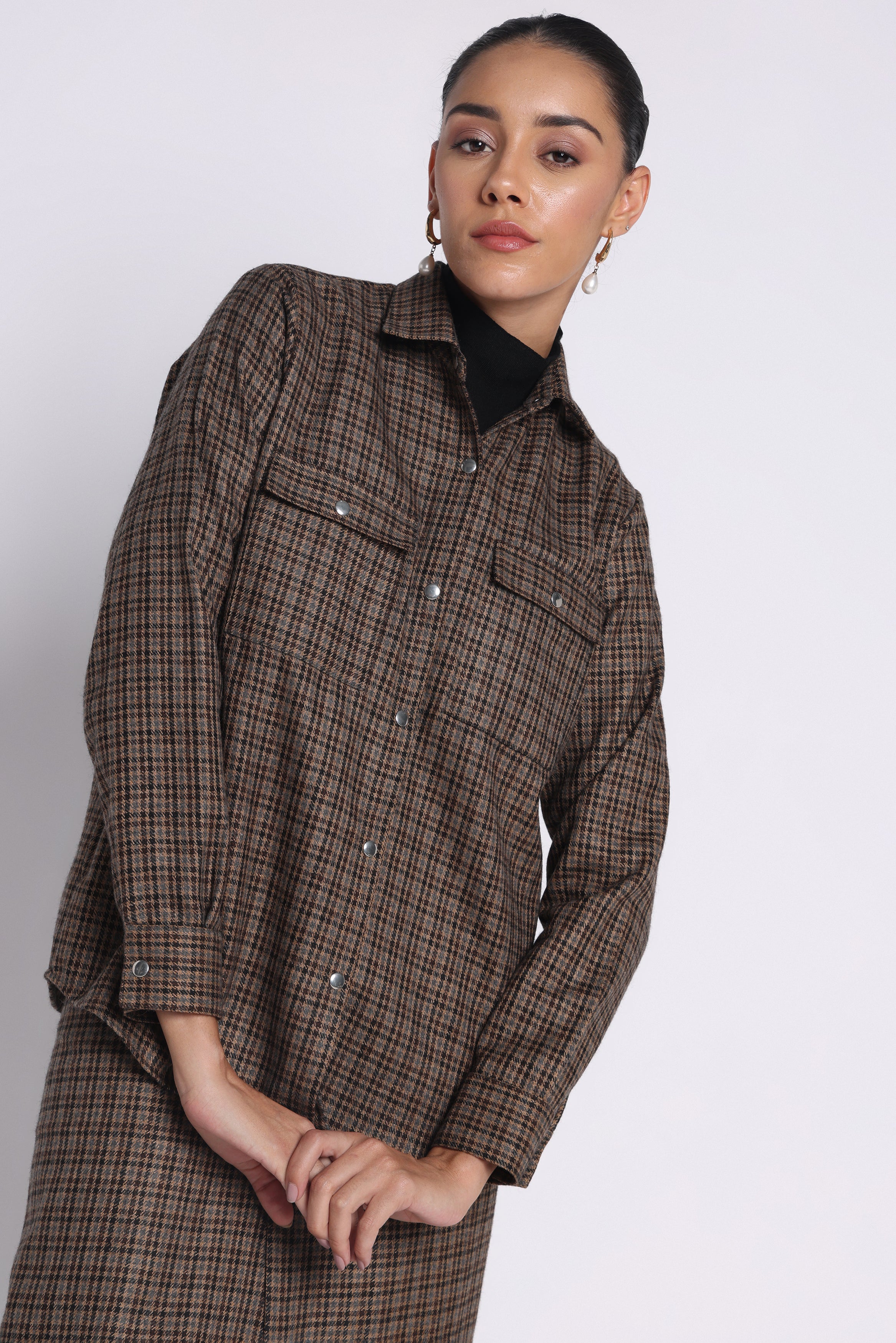 Enate Woolen Shirt | Houndstooth