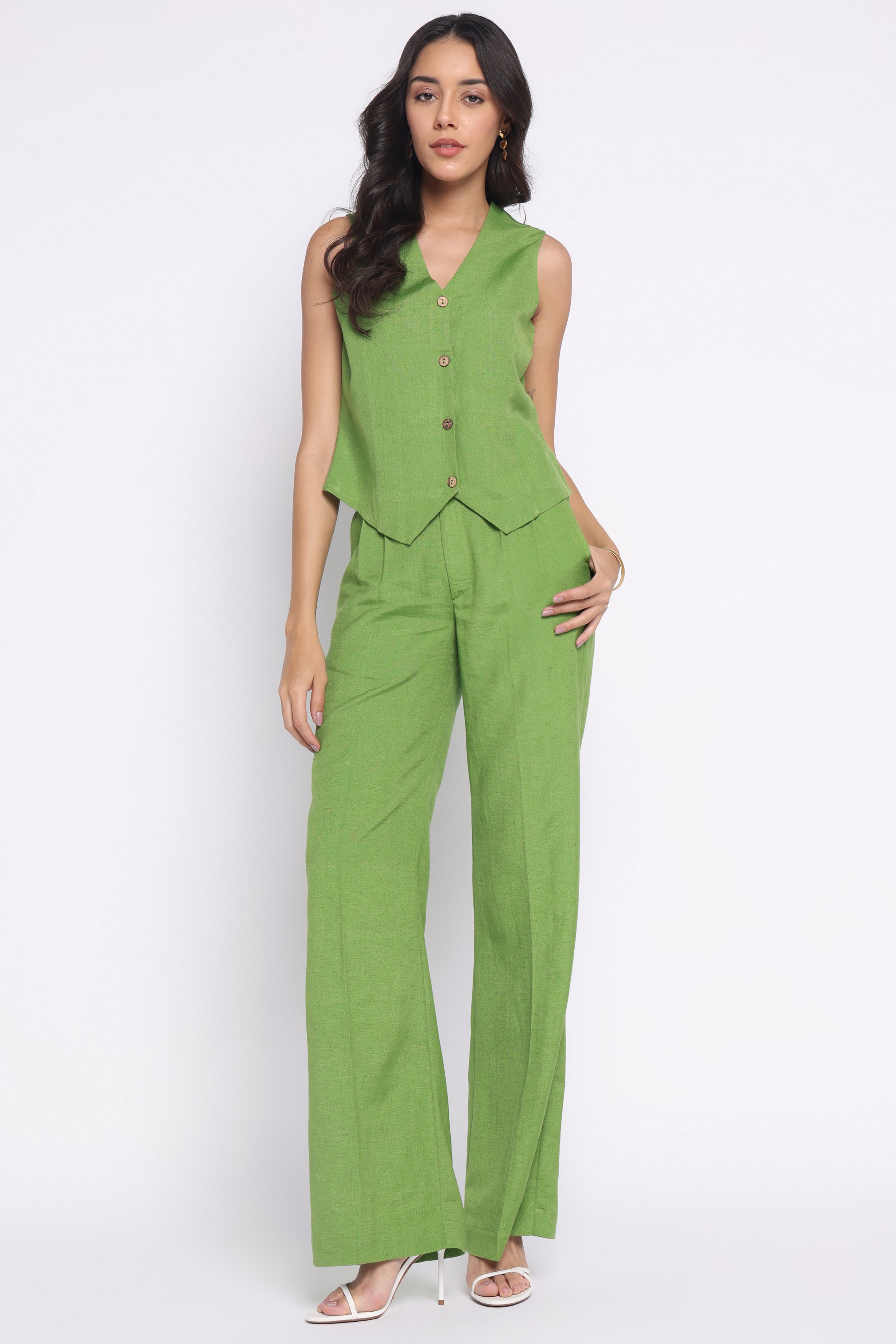 Litsea Waistcoat Set | Green