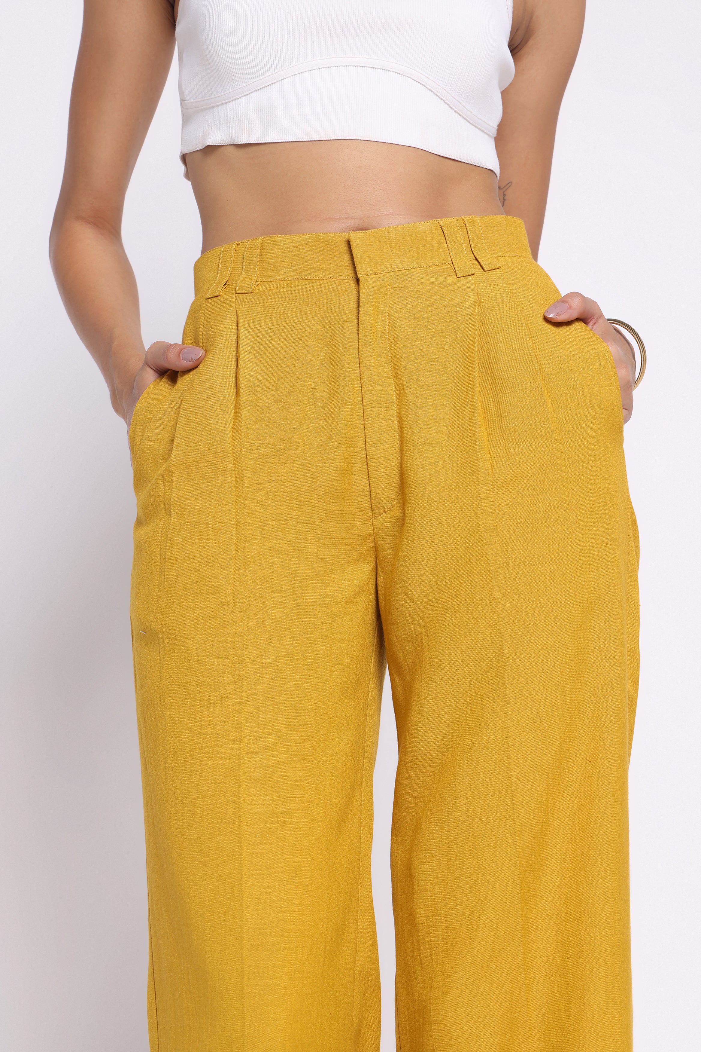 Girth High-Waisted Linen Pants | Mustard