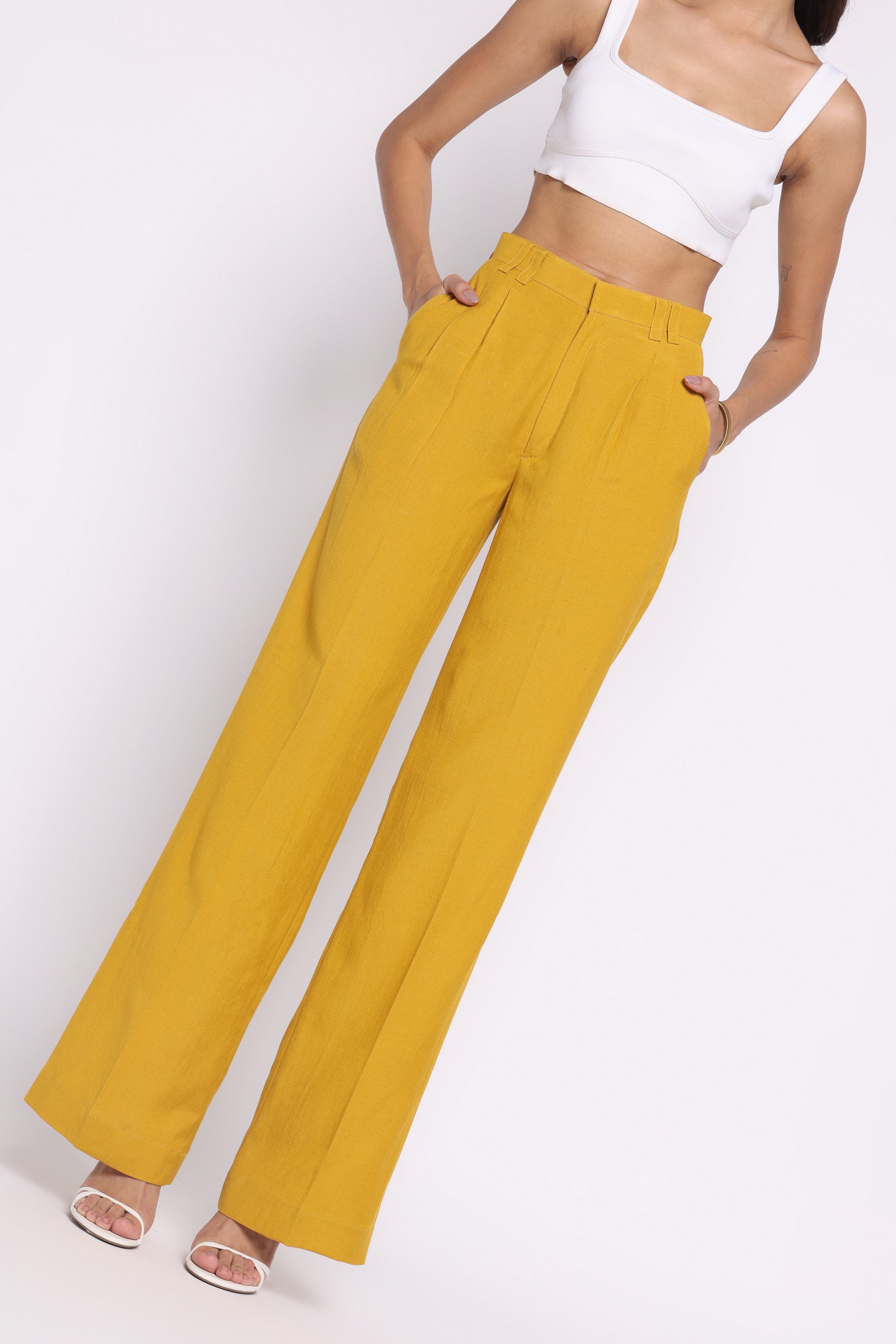 Girth High-Waisted Linen Pants | Mustard