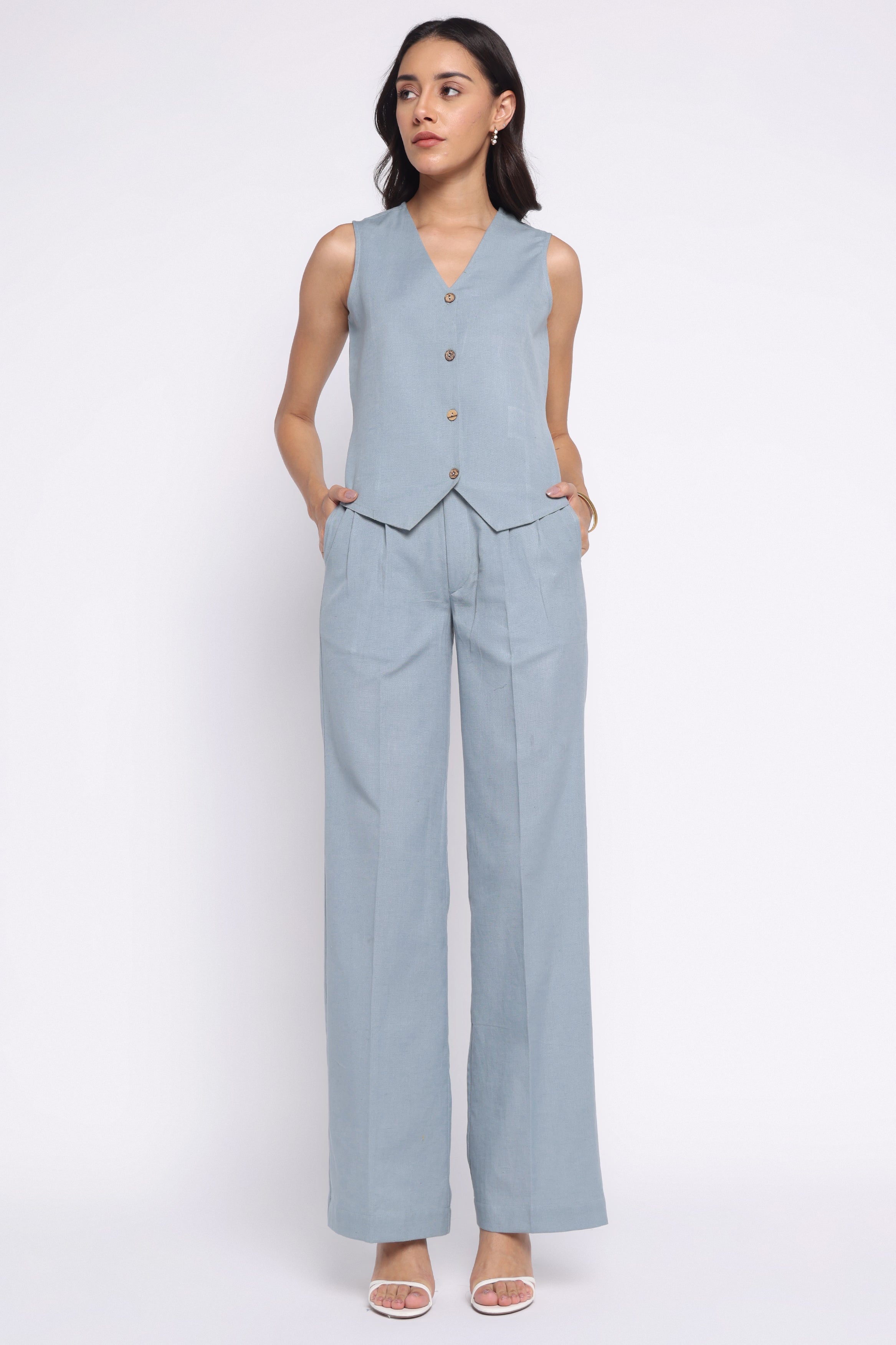 Girth High-Waisted Linen Pants | Slate Blue