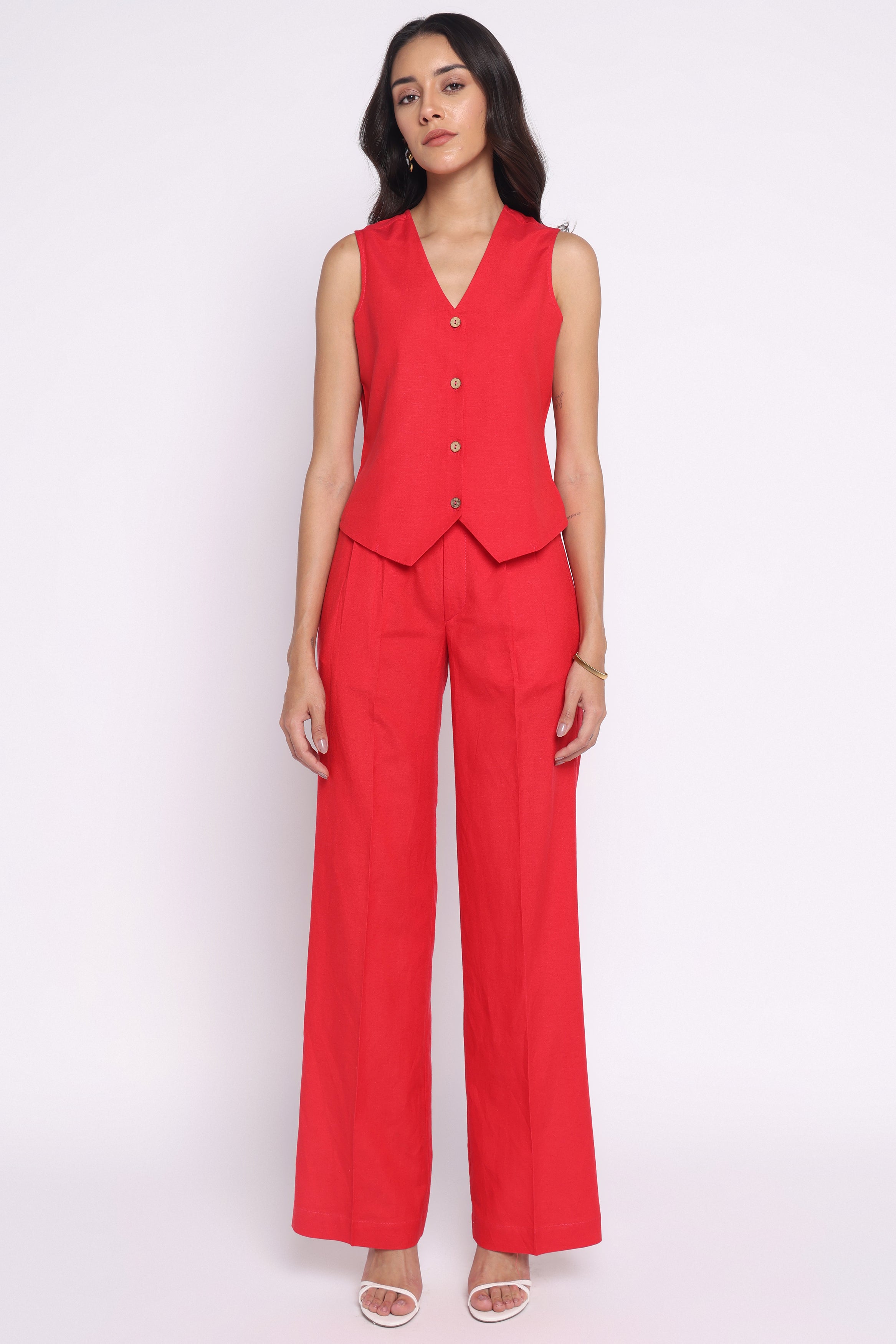 Girth High-Waisted Linen Pants | Red