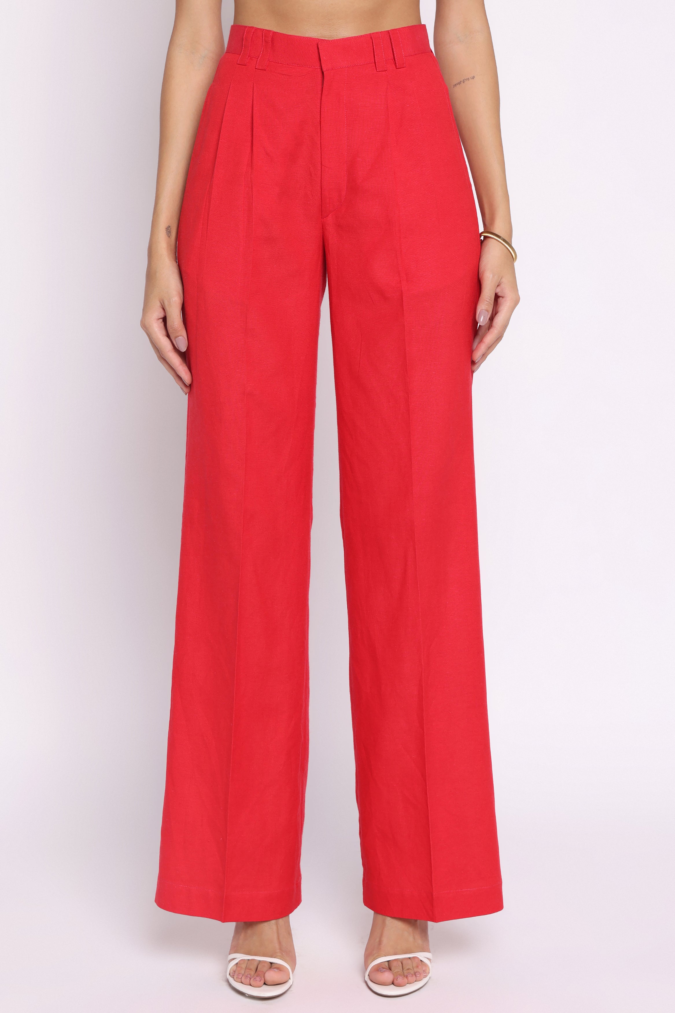 Girth High-Waisted Linen Pants | Red