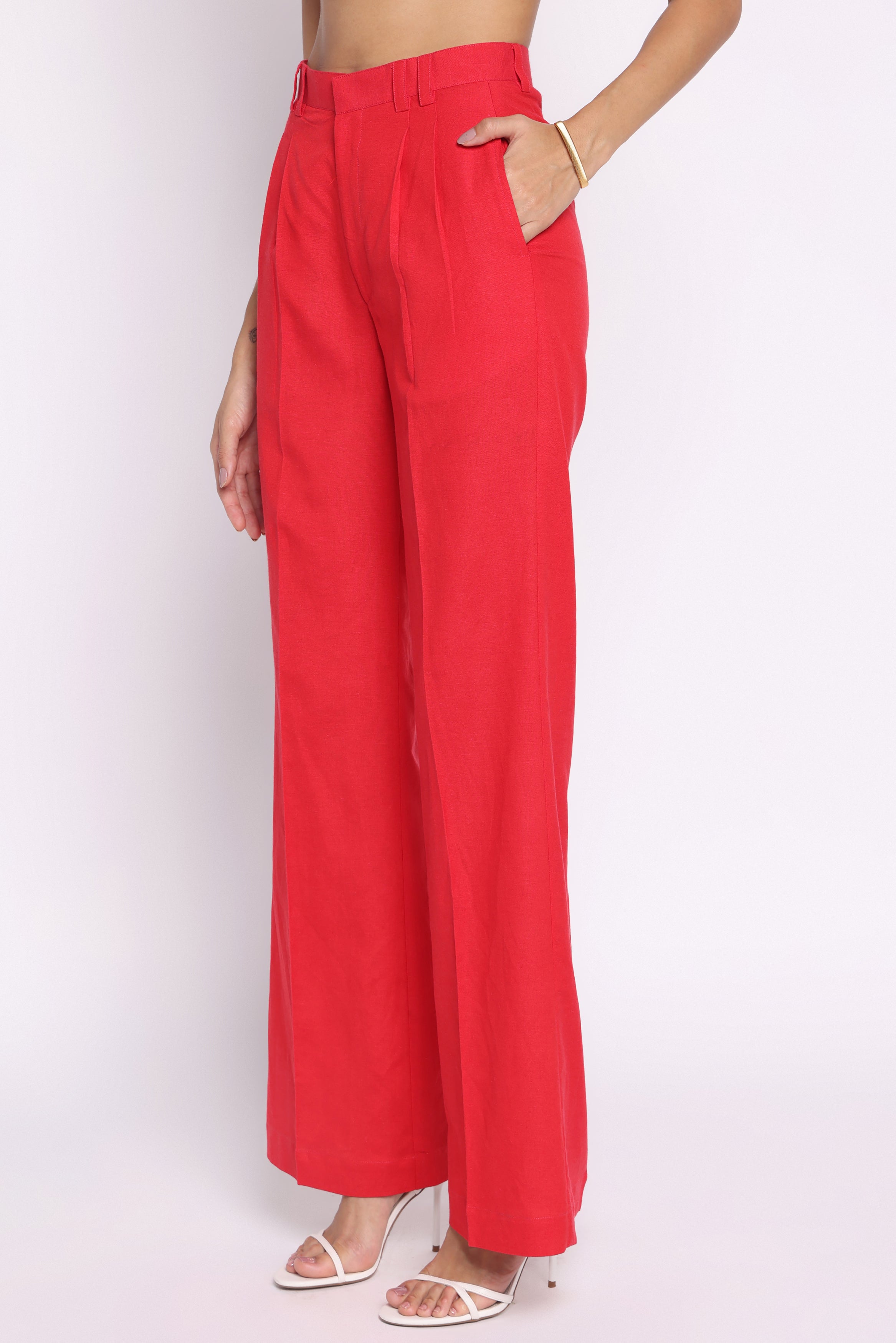 Girth High-Waisted Linen Pants | Red