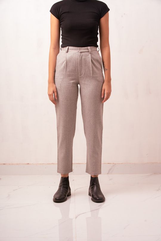 Hors High Waisted Woolen Trousers | Grey Textured