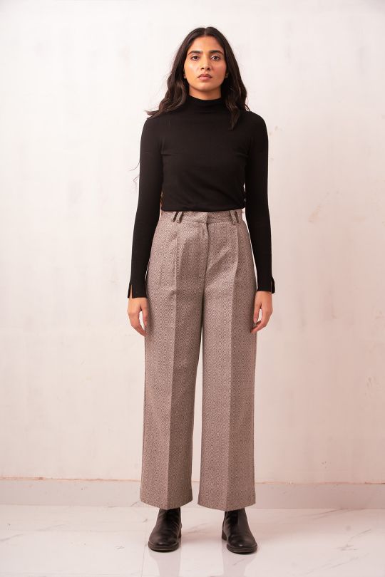 Girth High-Waisted Woolen Trouser | Black & White Pattern