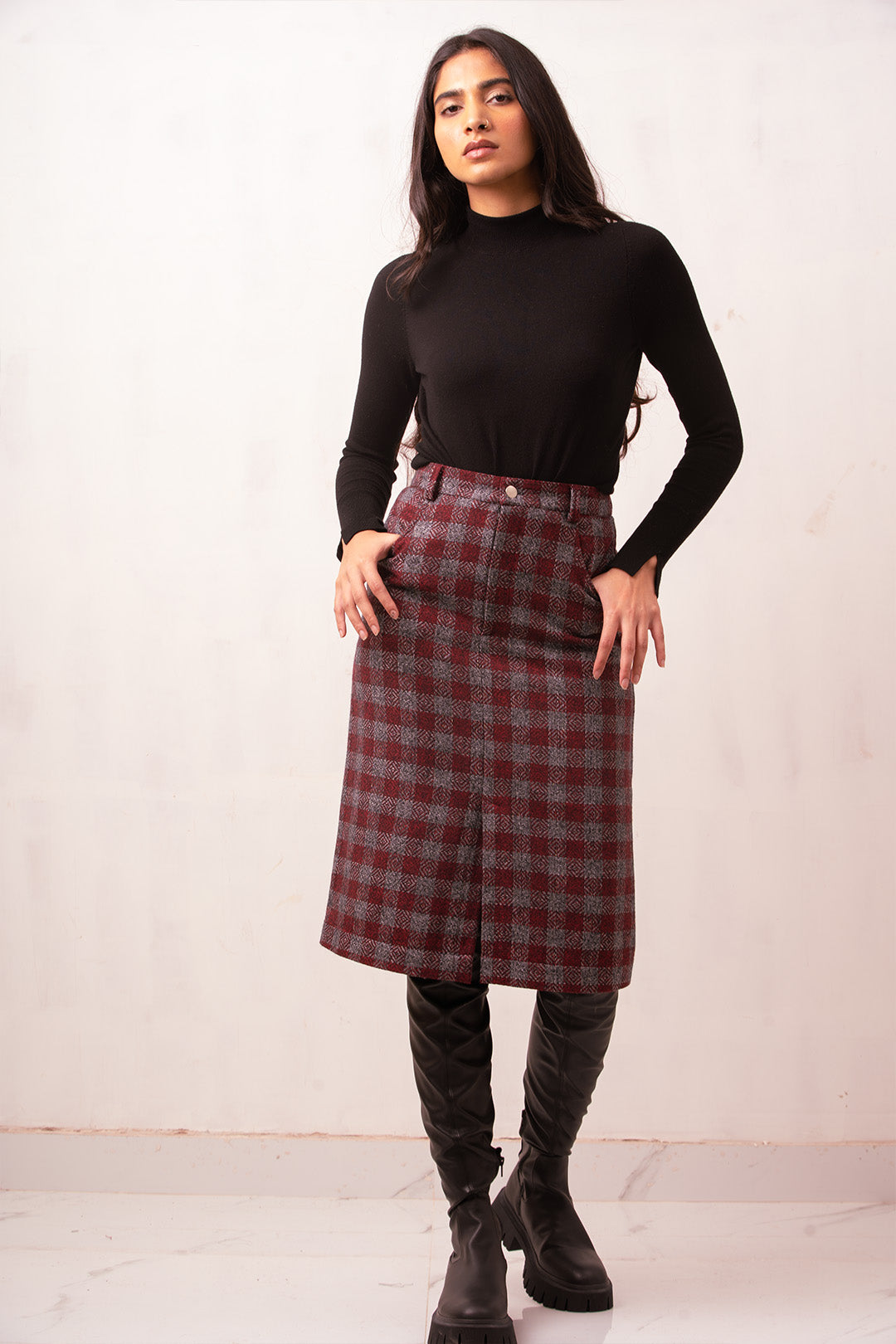 Erma Woolen Skirt | Red Check